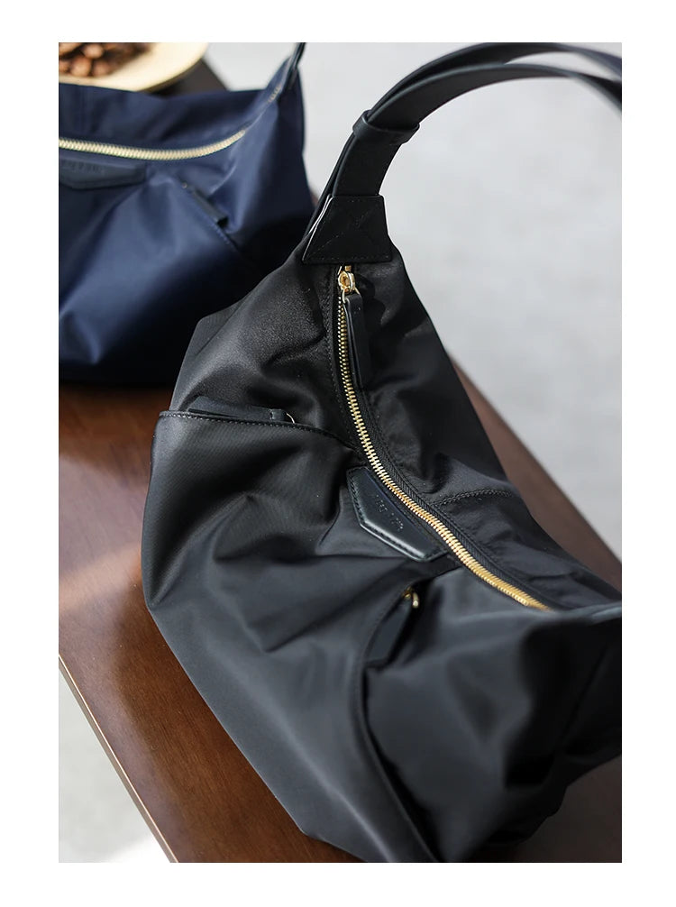 Lightweight Nylon Matching Genuine Leather Crossbody Bag High Quality Single Shoulder Bags Fashion Pleated Messenger Purses