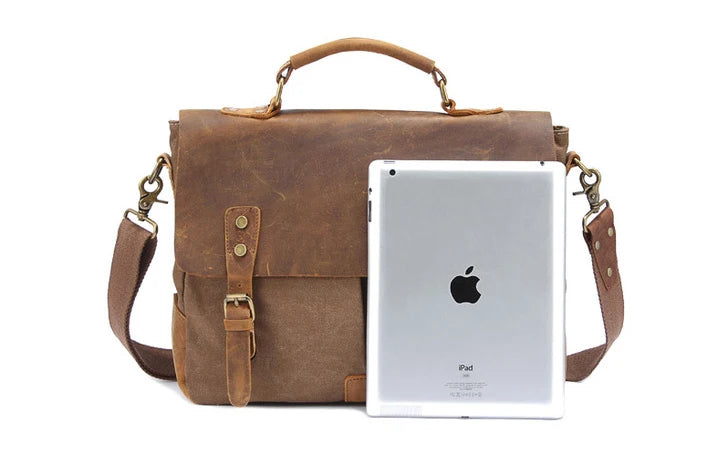 Vintage Leather + Canvas men briefcase Business bag Portfolio men office bag male canvas briefcase attache case document tote
