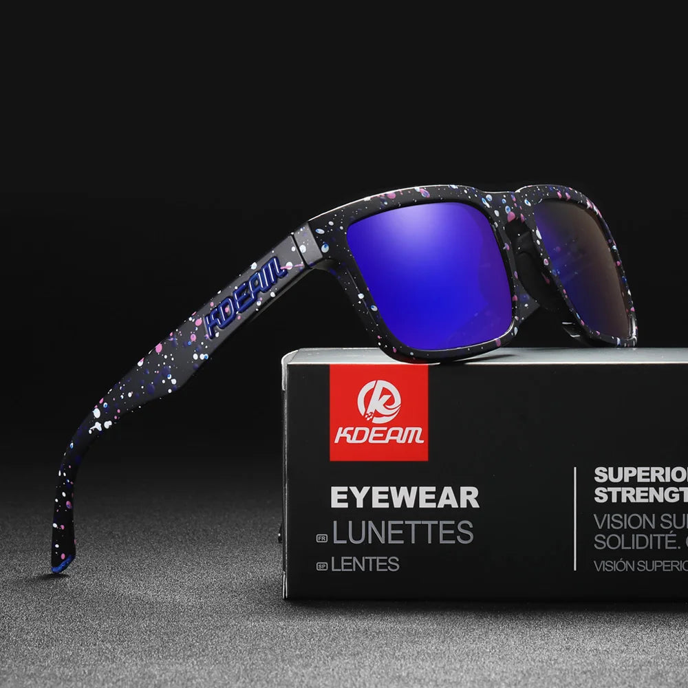 KDEAM Men's Polarized Sunglasses Fishing Lifestyles Mirrored Color Blocking Sun Glasses Women Legend Square Sunglass With Box
