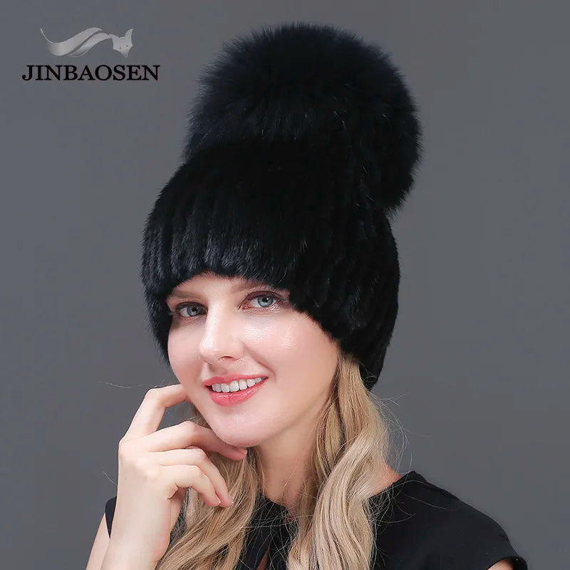 JERYAFUR Luxe Mink & Fox Fur Winter Hat for Women