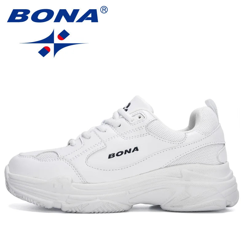 BONA Women's White Lace-Up Sneaker Flats | Casual Platform
