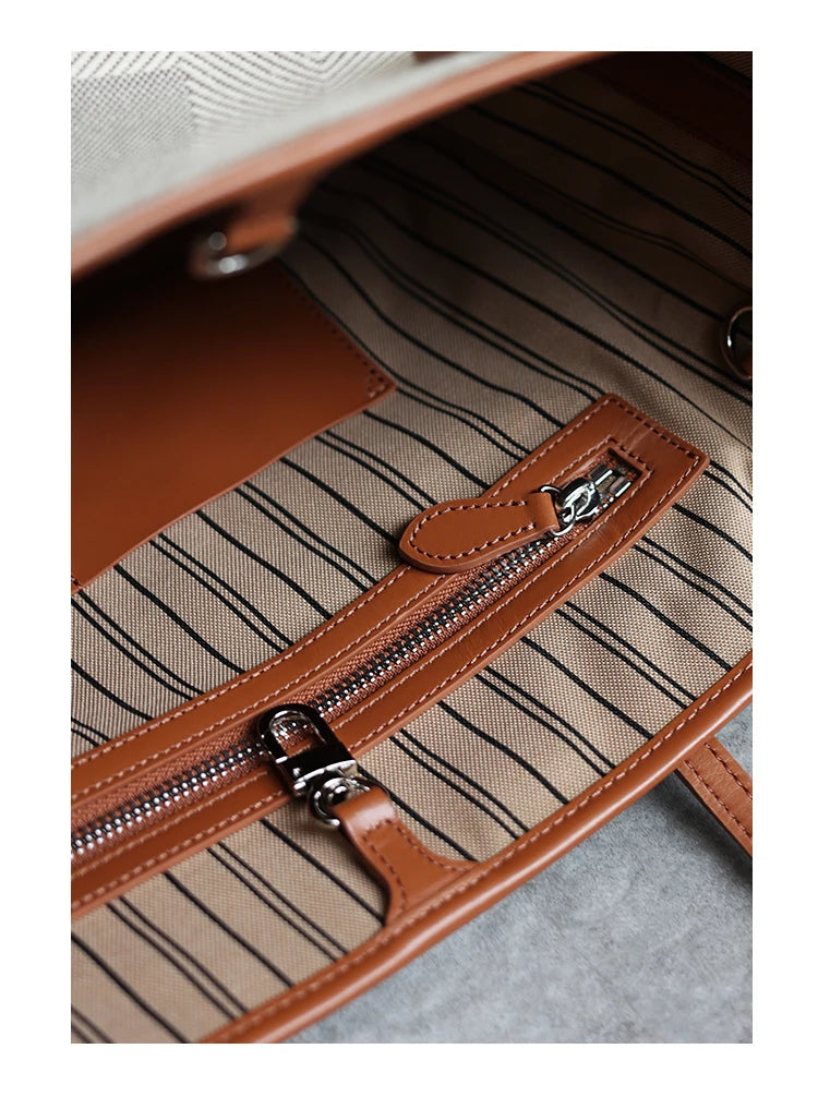 Women's Fashion Shoulder Bag Luxury Designer Handbag Large Capacity Canvas With Genuine Leather Tote For Shopping,Commuting,Work