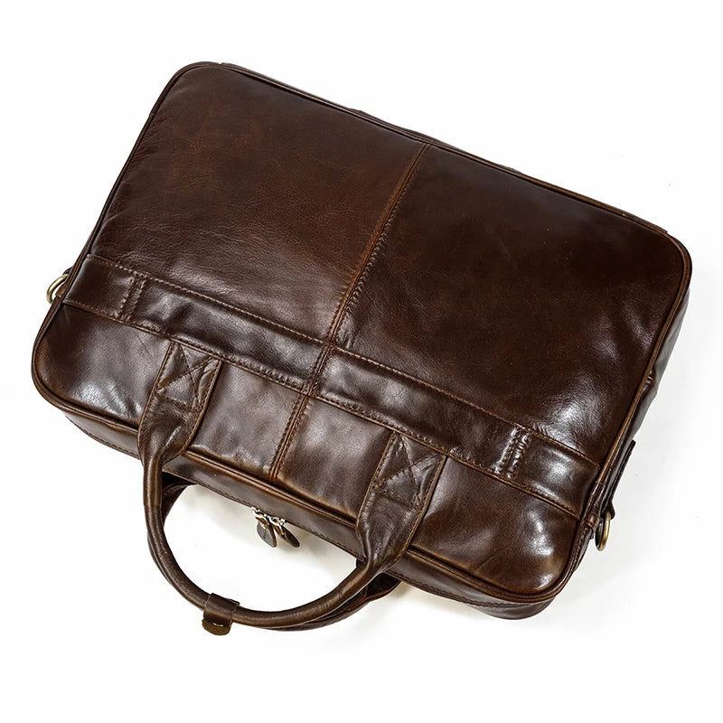 Men Briefcase Genuine Leather Laptop Bag 14 15.6" PC Doctor Lawyer Computer Bag Cowhide Male Briefcase Leather Men Business Bag