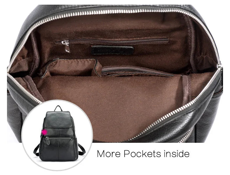 Zency Stylish White Black Genuine Leather Women Backpack A++ Quality Anti-theft Large Capacity Knapsack Travel Designer Rucksack