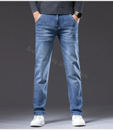 2025 Autumn New Men Regular Fit Stretch Jeans Classic Style Smoky Gray Fashion Casual Denim Pants Male Brand Trousers Blue