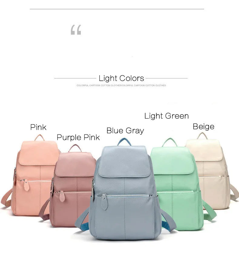 Zency Stylish White Black Genuine Leather Women Backpack A++ Quality Anti-theft Large Capacity Knapsack Travel Designer Rucksack