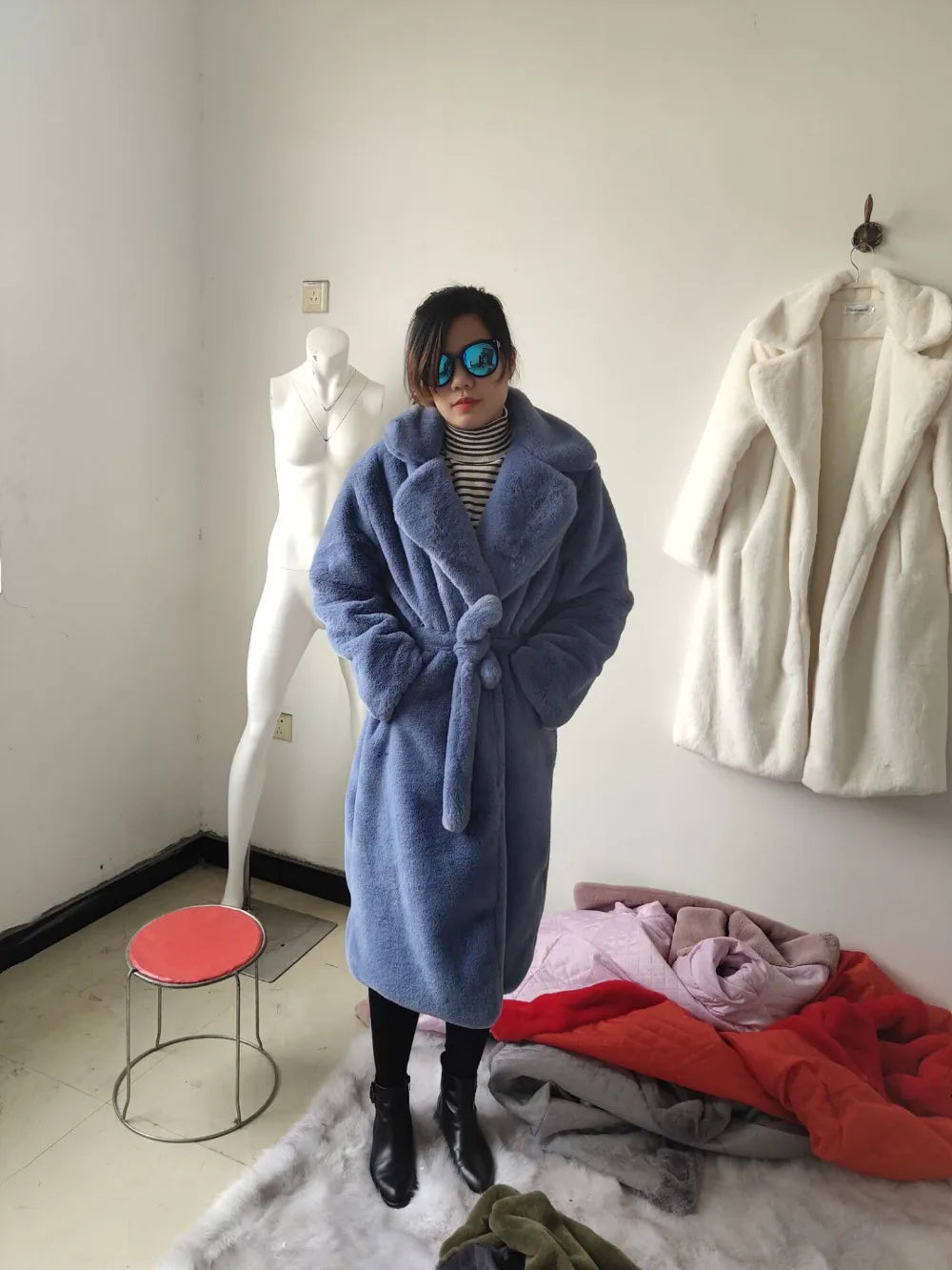 Luxury Faux Rabbit Fur Winter Overcoat