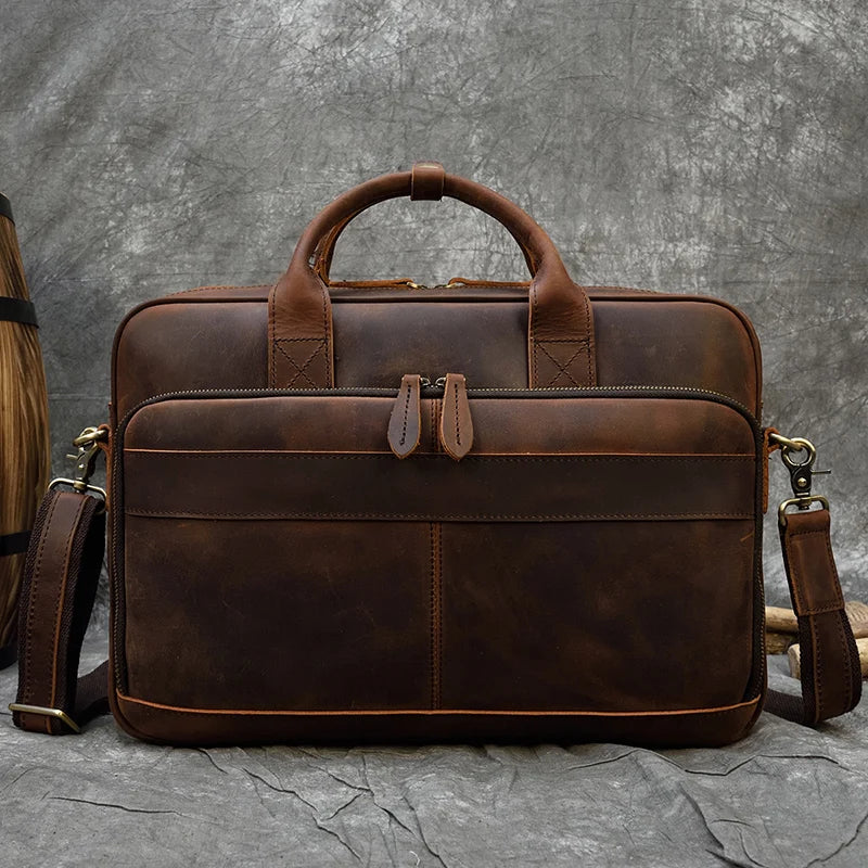 Men Briefcase Genuine Leather Laptop Bag 14 15.6" PC Doctor Lawyer Computer Bag Cowhide Male Briefcase Leather Men Business Bag
