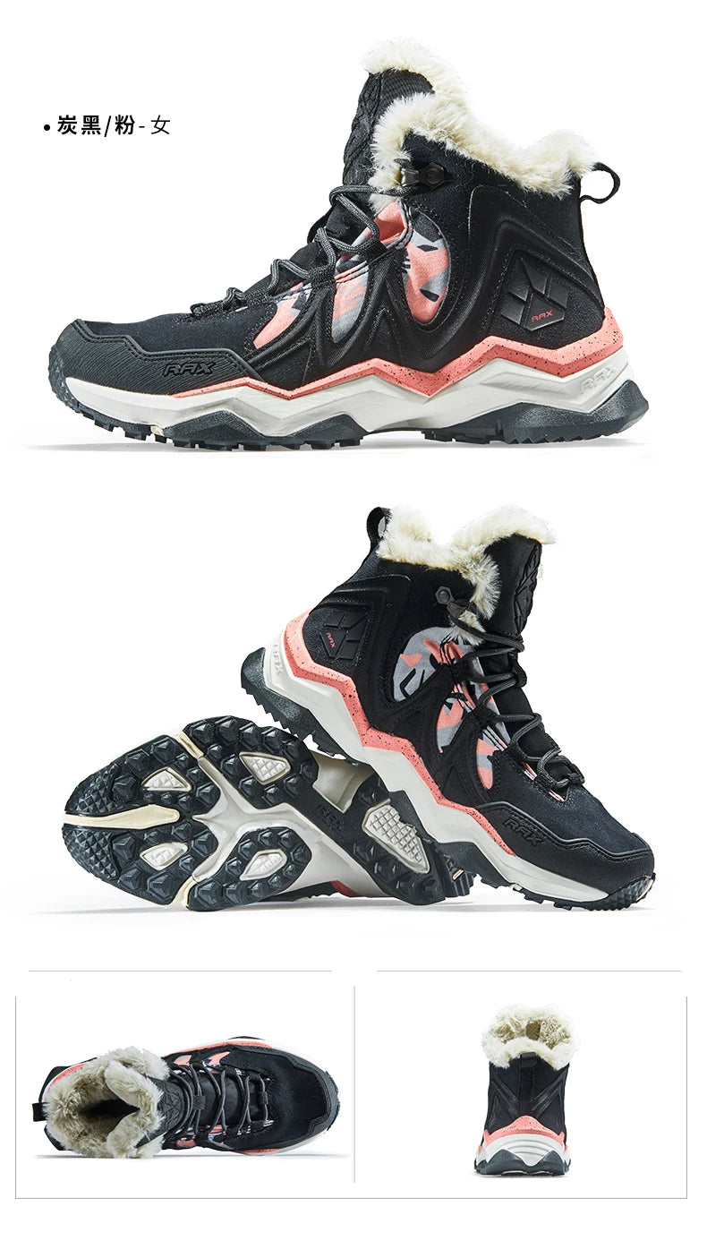 RAX Waterproof Hiking Shoes Men Winter Outdoor Sneakers for Men Snow Boots Plush Mountain Snowboots Outdoor Tourism Jogging Shoe
