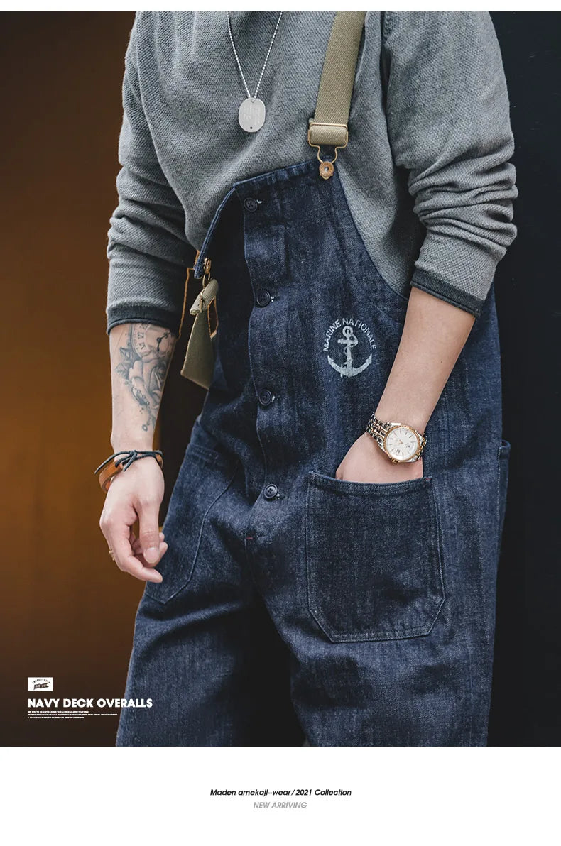 Maden Vintage Unisex Denim Overalls – Navy Baggy Fit