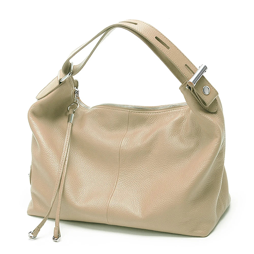 Zency 100% Genuine Leather Large Women Top Handle Shoulder Bag Tote Handbag Purse Black Leather Hobo Bag Underarm Zipper Bags