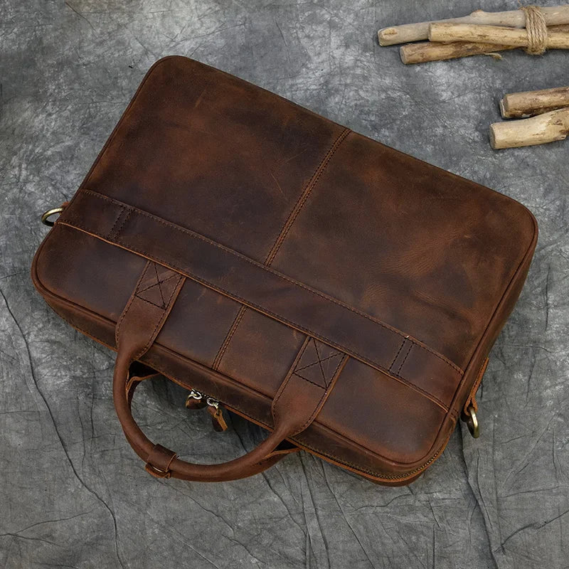 Men Briefcase Genuine Leather Laptop Bag 14 15.6" PC Doctor Lawyer Computer Bag Cowhide Male Briefcase Leather Men Business Bag