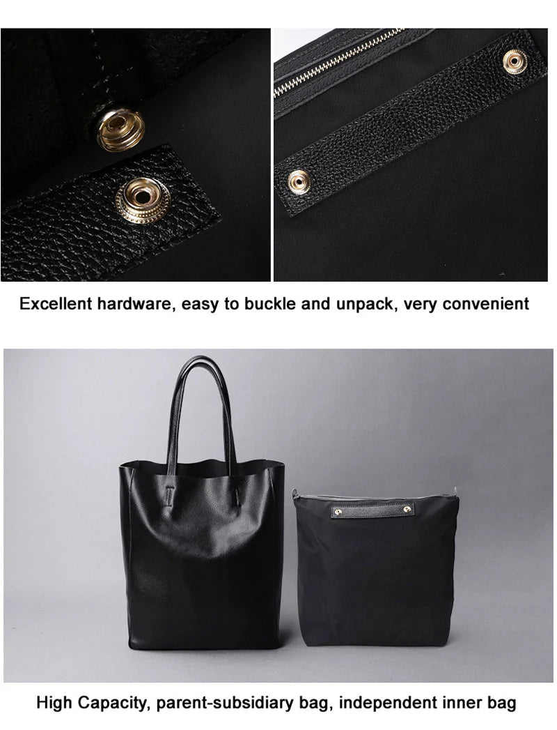 2023 New Women Deluxe Cowhide Genuine Leather Totes Handbag Lady Simple Soft Satchels Bag High Capacity Waterproof Shopping Bags