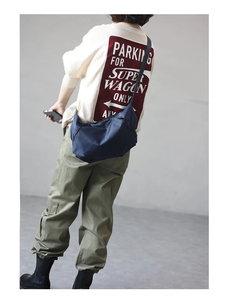 Lightweight Nylon Matching Genuine Leather Crossbody Bag High Quality Single Shoulder Bags Fashion Pleated Messenger Purses
