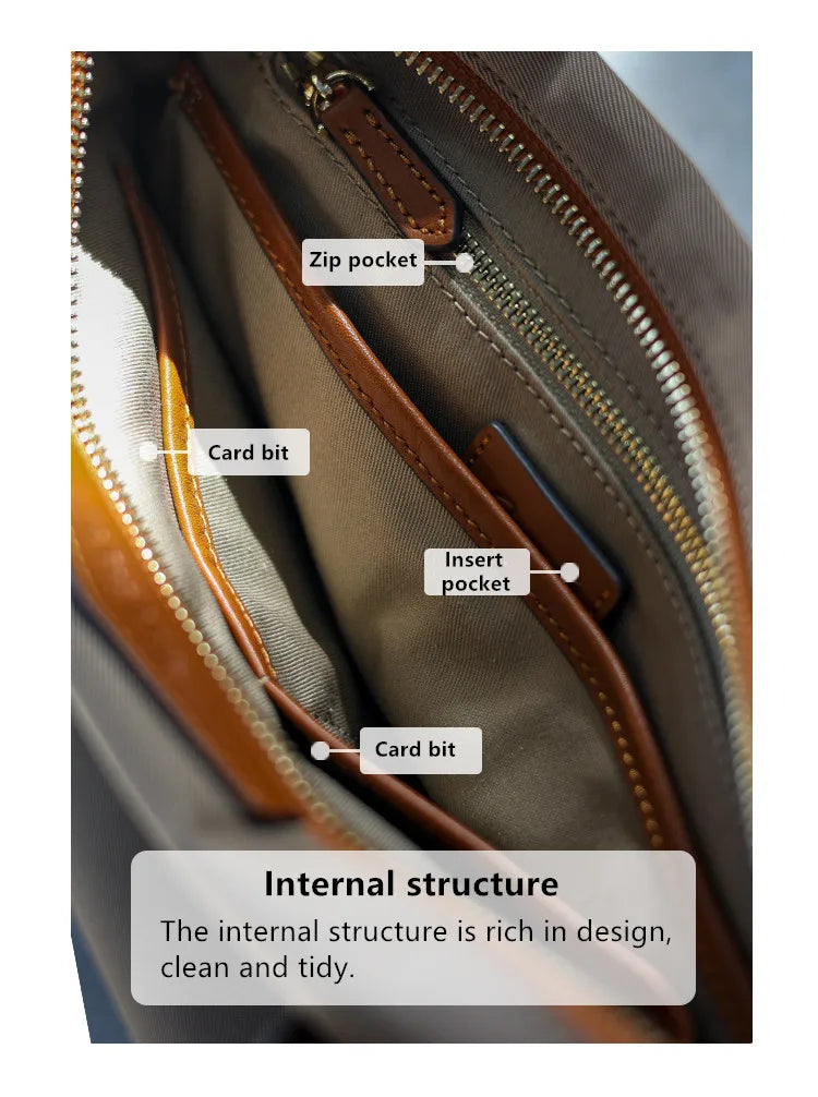 Zipper Tote Bags For Women Nylon With Real Leather Handbag High Quality Single Shoulder Bag