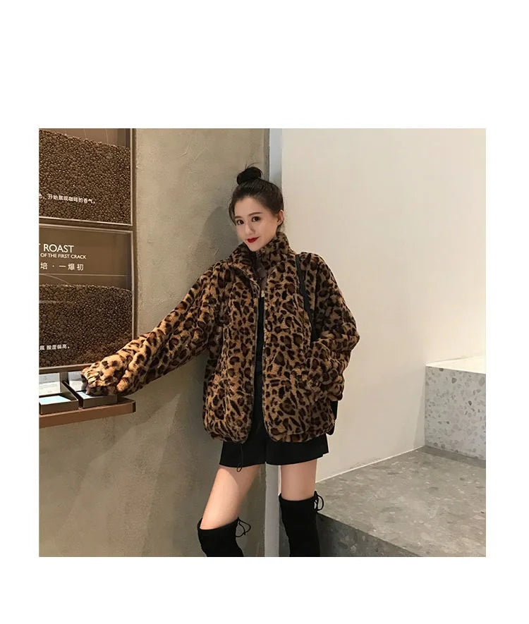Women's Leopard Print Faux Fur Jacket