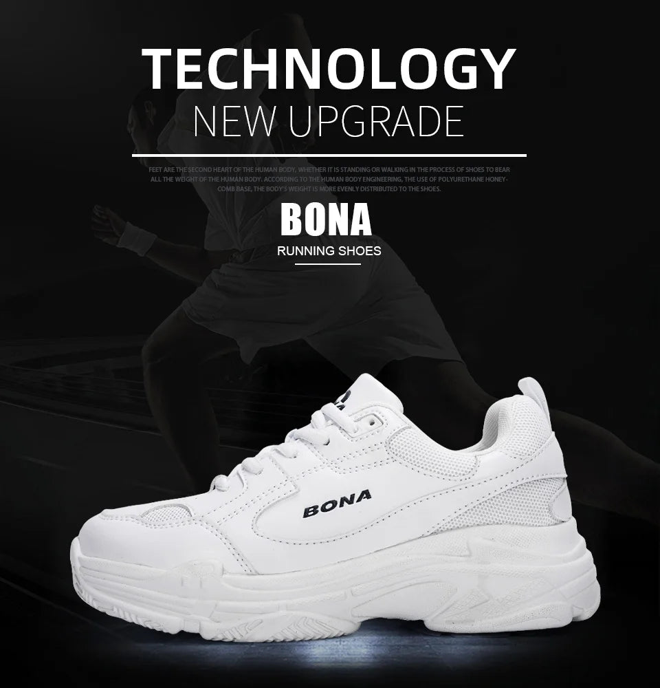 BONA Women's White Lace-Up Sneaker Flats | Casual Platform
