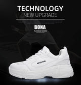 BONA Women's White Lace-Up Sneaker Flats | Casual Platform