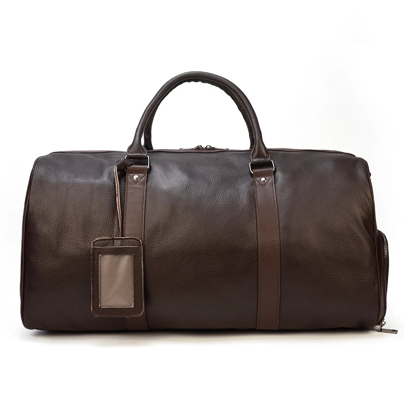Natural Cowskin Travel Bags Waterproof Men's Leather Overnight Bag Handbag For Plane Luggage Men Male Weekend Bag Business 55cm