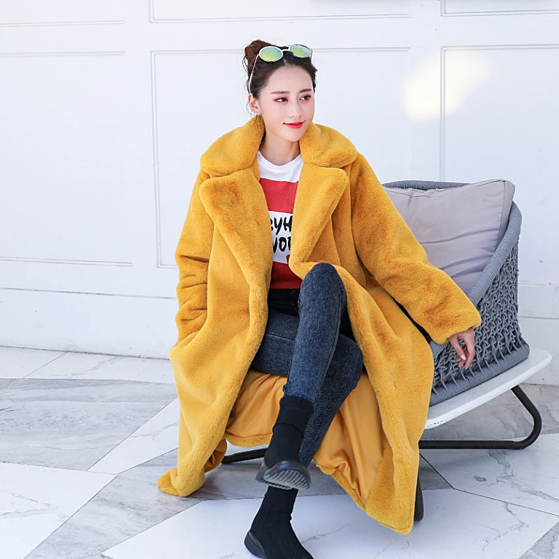 Luxury Faux Rabbit Fur Winter Overcoat