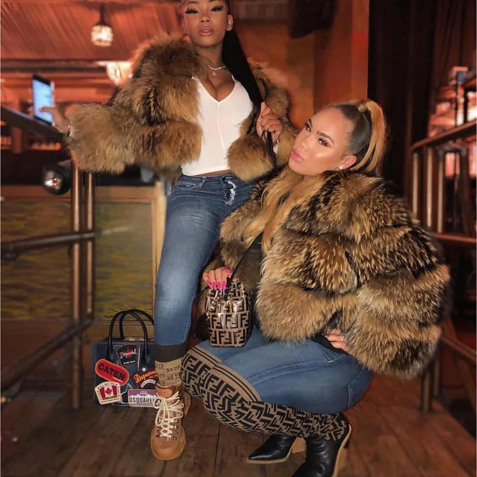 Luxury Women’s Real Raccoon & Fox Fur Jacket | Premium Winter Outerwear