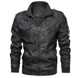 Men's Faux Leather Moto Jacket with Detachable Hood