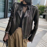 Women's Short Genuine Sheepskin Biker Jacket