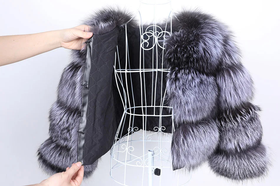 Luxury Women’s Real Raccoon & Fox Fur Jacket | Premium Winter Outerwear