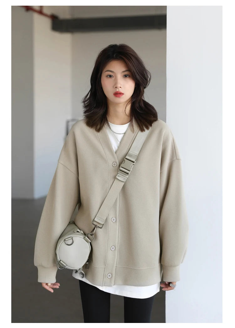 Women's Relaxed V-Neck Cotton-Blend Cardigan