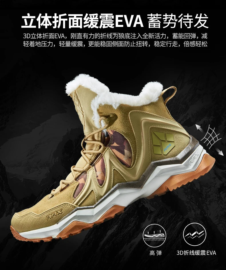 RAX Waterproof Hiking Shoes Men Winter Outdoor Sneakers for Men Snow Boots Plush Mountain Snowboots Outdoor Tourism Jogging Shoe