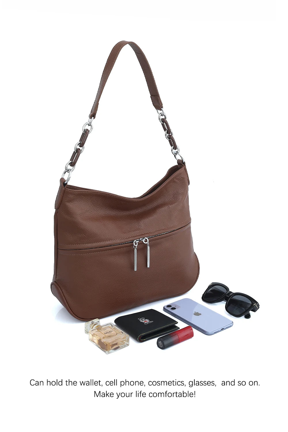 Zency Soft Cowhide Leather Winter Women's Shoulder Bag Casual Commuter High Capacity Female Crossbody Handbag Vintage Shopper