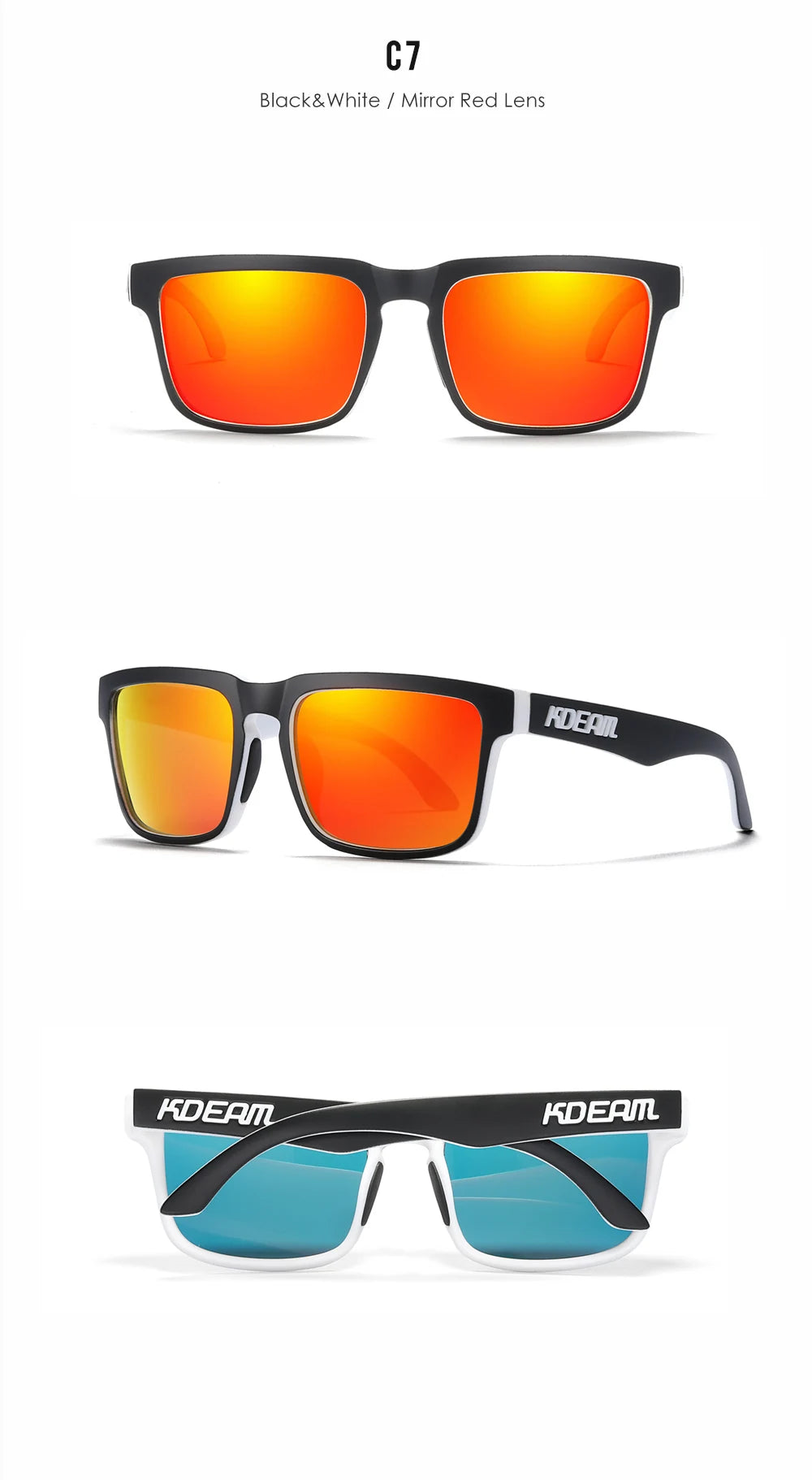 KDEAM Men's Polarized Sunglasses Fishing Lifestyles Mirrored Color Blocking Sun Glasses Women Legend Square Sunglass With Box