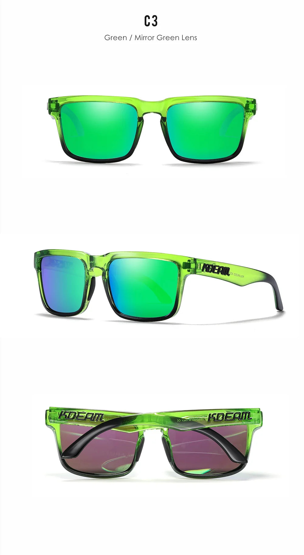 KDEAM Men's Polarized Sunglasses Fishing Lifestyles Mirrored Color Blocking Sun Glasses Women Legend Square Sunglass With Box