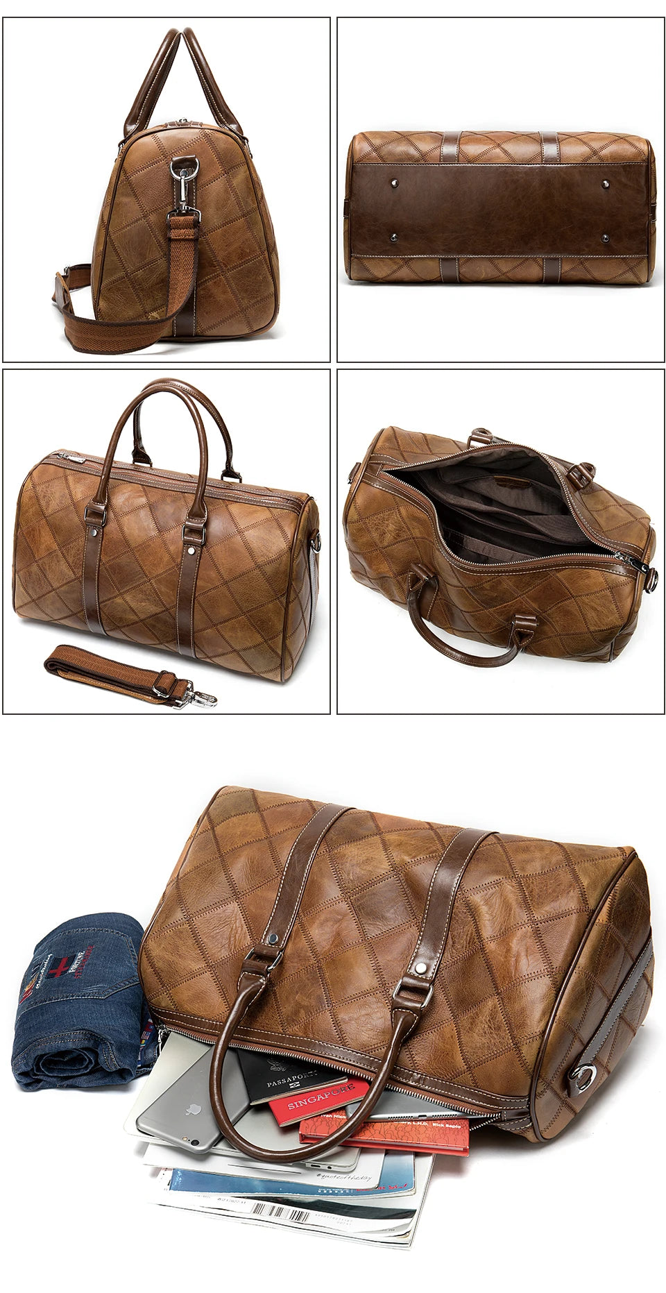 WESTAL Men's Travel Bags Hand Luggage Genuine Leather Duffle Bags Leather Luggage Travel Bag Suitcases Handbags big/Weekend Bag