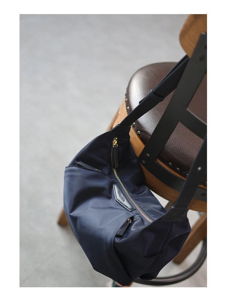 Lightweight Nylon Matching Genuine Leather Crossbody Bag High Quality Single Shoulder Bags Fashion Pleated Messenger Purses
