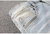 Men's Crystal Embellished Ripped Slim Jeans – Blue