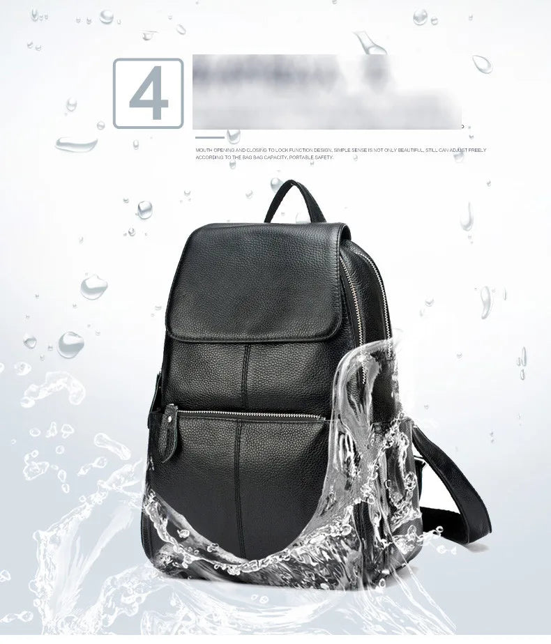 Zency Stylish White Black Genuine Leather Women Backpack A++ Quality Anti-theft Large Capacity Knapsack Travel Designer Rucksack