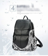 Zency Stylish White Black Genuine Leather Women Backpack A++ Quality Anti-theft Large Capacity Knapsack Travel Designer Rucksack