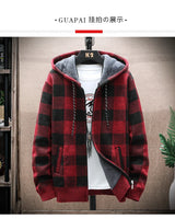 Men’s Winter Plaid Fleece-Lined Hooded Cardigan Jacket