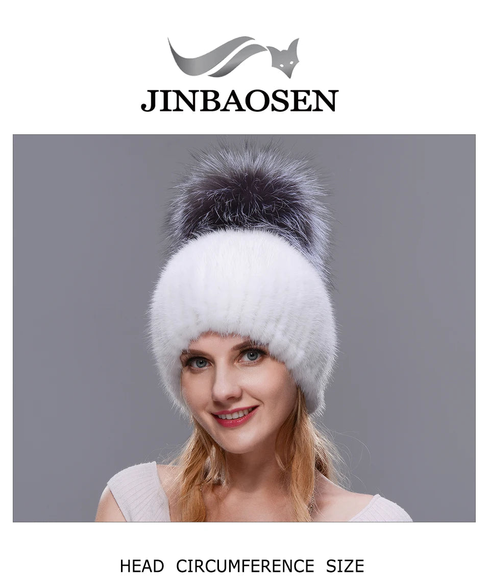 JERYAFUR Luxe Mink & Fox Fur Winter Hat for Women