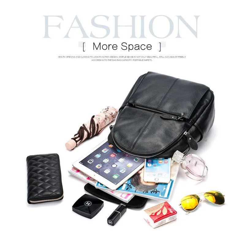 Zency Stylish White Black Genuine Leather Women Backpack A++ Quality Anti-theft Large Capacity Knapsack Travel Designer Rucksack