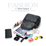 Zency Stylish White Black Genuine Leather Women Backpack A++ Quality Anti-theft Large Capacity Knapsack Travel Designer Rucksack