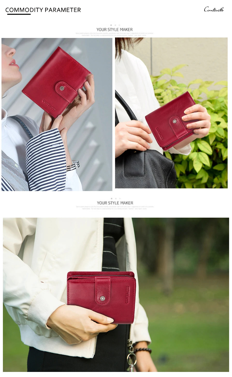 Contact'S Genuine Leather Wallets Women Men Wallet Short Small RFID Blocking Card Holder Wallets Ladies Red Coin Purse