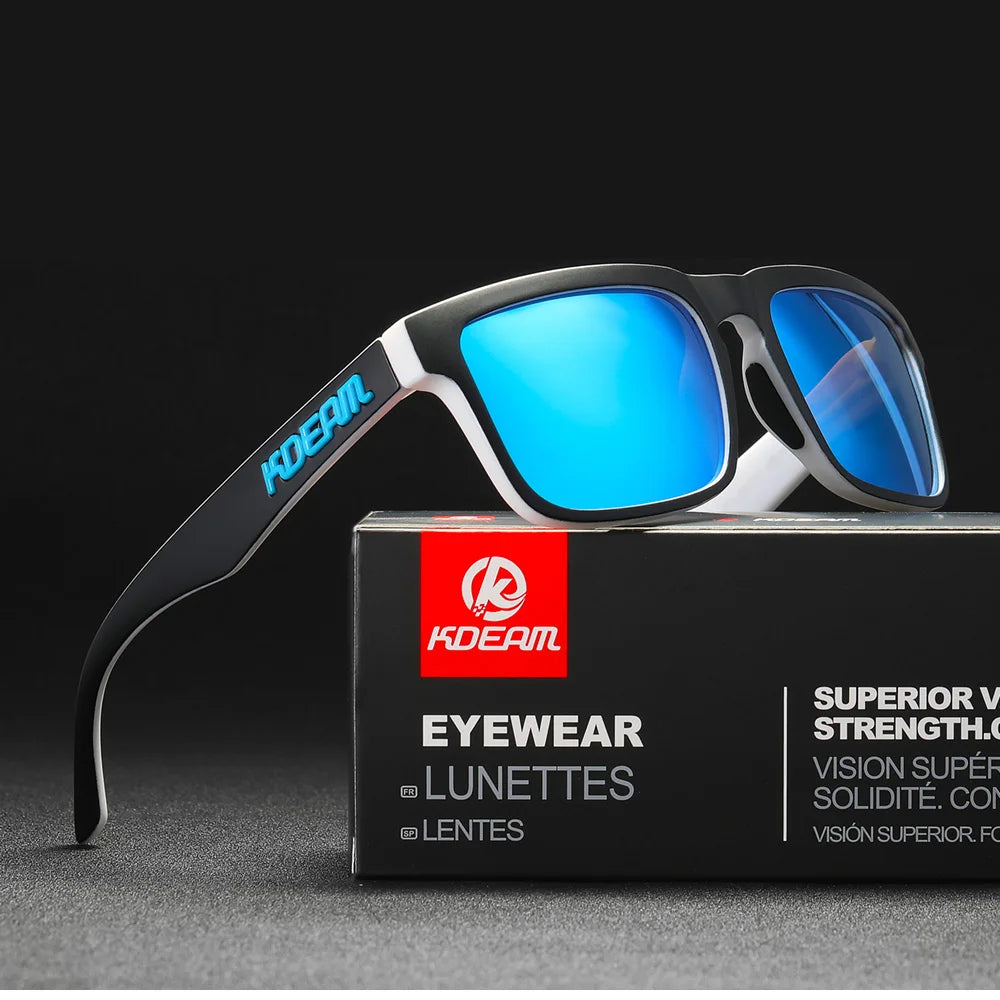 KDEAM Men's Polarized Sunglasses Fishing Lifestyles Mirrored Color Blocking Sun Glasses Women Legend Square Sunglass With Box