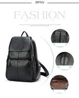 Zency Stylish White Black Genuine Leather Women Backpack A++ Quality Anti-theft Large Capacity Knapsack Travel Designer Rucksack
