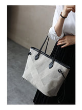 Women's Fashion Shoulder Bag Luxury Designer Handbag Large Capacity Canvas With Genuine Leather Tote For Shopping,Commuting,Work
