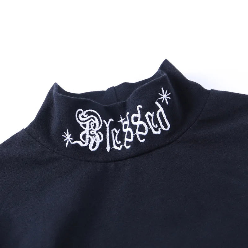 Gothic Letter Embroidery Crop Top