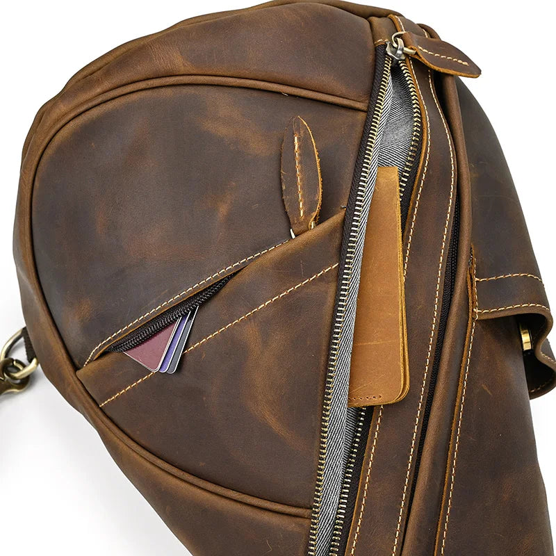 Single Shoulder Bagpack Genuine Leather Chest Bag Outdoor Riding Bag Chest Packs For Biker Men Male Sling Bags Cow Leather