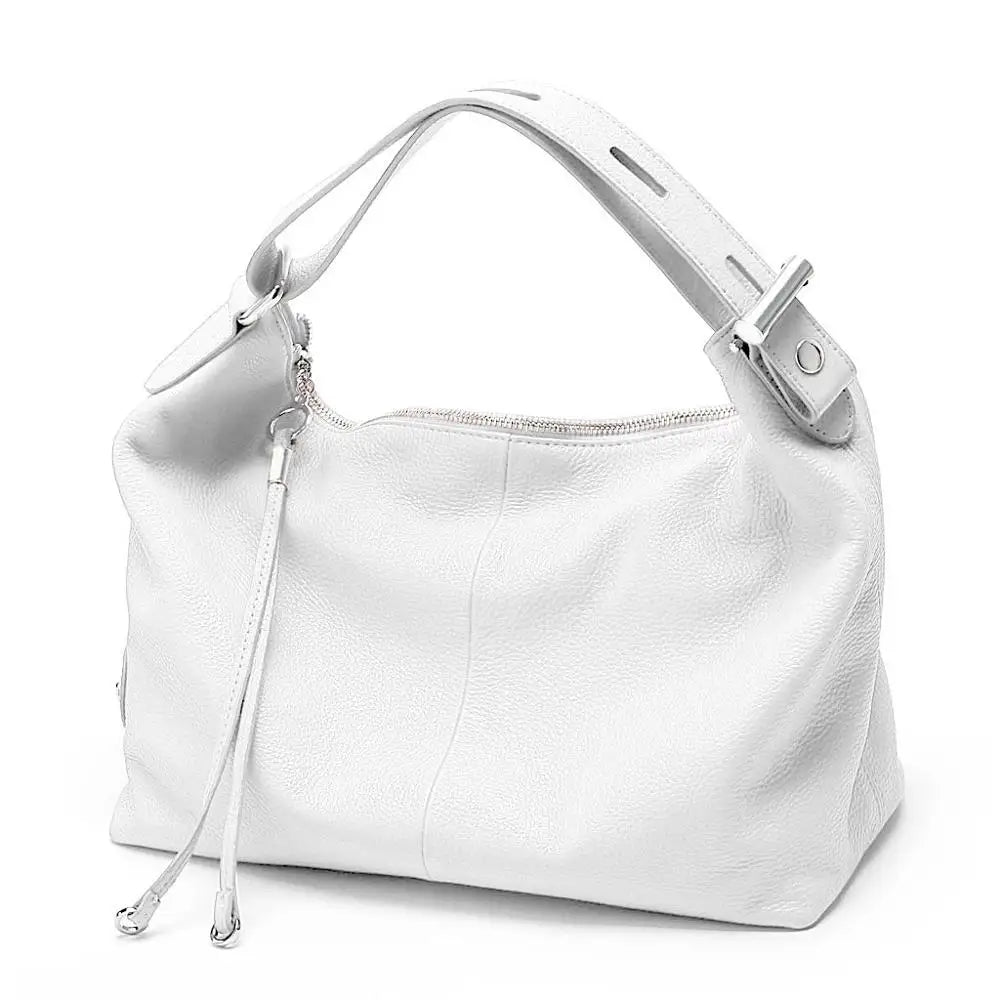 Zency 100% Genuine Leather Large Women Top Handle Shoulder Bag Tote Handbag Purse Black Leather Hobo Bag Underarm Zipper Bags