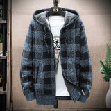 Men’s Winter Plaid Fleece-Lined Hooded Cardigan Jacket